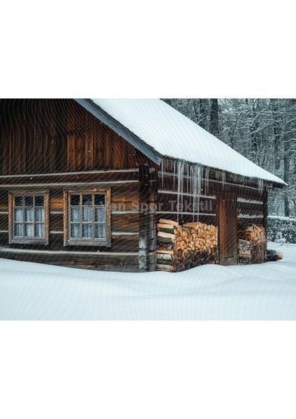 Karlarla Kaplı Dağ Evi Temalı Stüdyo Fonu Arka Plan 200X150CM