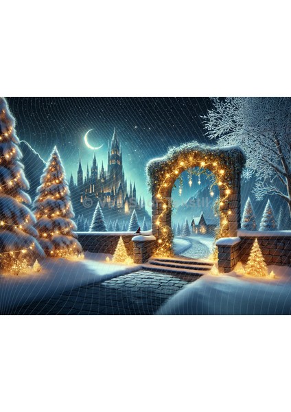 Büyülü Kış Şatosu Arka Plan - 200X150CM Stüdyo Fonu