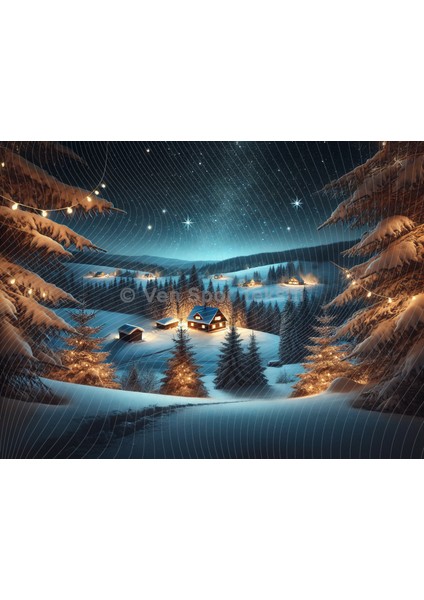 Karlı Gece Köy Manzarası ile Sihirli Stüdyo Arka Plan, 200X150CM