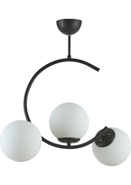 Julia Özel Tasarım Salon - Mutfak - Yatak Odası Siyah Renk Beyaz Camlı 3 Lü Avize