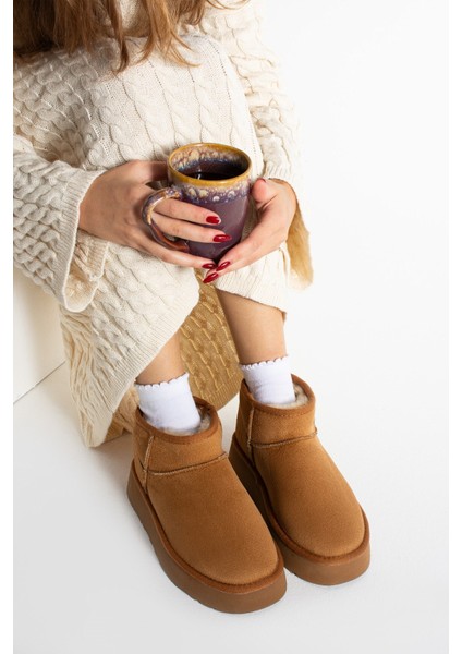 Mely Taba Süet Kalın Tabanlı Içi Kürklü Kadın Bot
