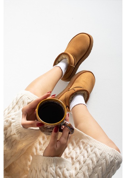 Mely Taba Süet Kalın Tabanlı Içi Kürklü Kadın Bot fiyatları