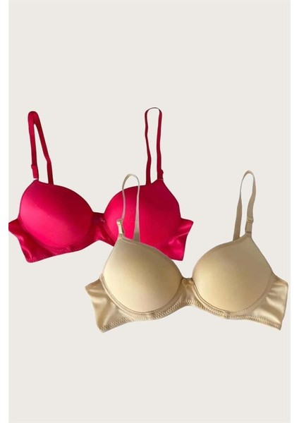 Ten-Kırmızı 2'li Mikro Kumaş Push Up Dolgulu Balenli Günlük Destekli Sütyen modelleri