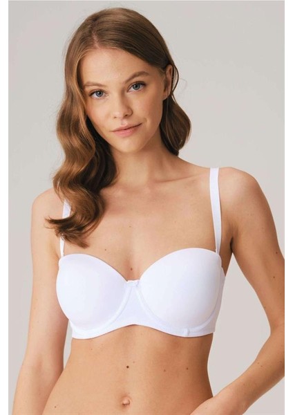 Kadın Balenli Desteksiz Dolgusuz Askısız Straplez Yumuşak Süngerli Günlük Klasik T-Shirt Sütyeni (3346)