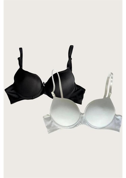Siyah-Beyaz 2'li Mikro Kumaş Push Up Dolgulu Balenli Günlük Destekli Sütyen modelleri