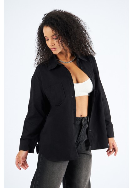 Kadın Cepli Oversize Gabardin Gömlek Ceket modelleri