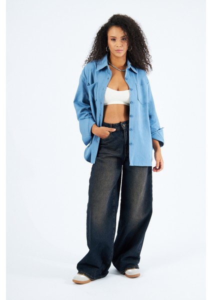 Kadın Cepli Oversize Gabardin Gömlek Ceket fiyatları