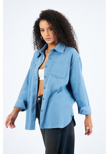 Kadın Cepli Oversize Gabardin Gömlek Ceket modelleri