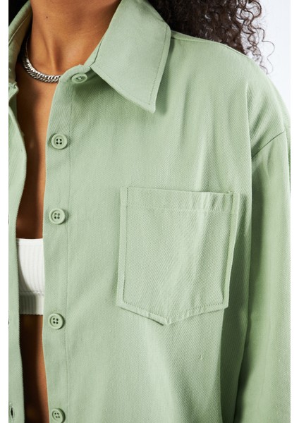 Kadın Cepli Oversize Gabardin Gömlek Ceket