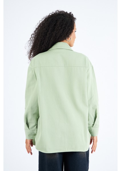 Kadın Cepli Oversize Gabardin Gömlek Ceket