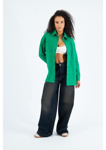 Kadın Cepli Oversize Gabardin Gömlek Ceket fiyatları
