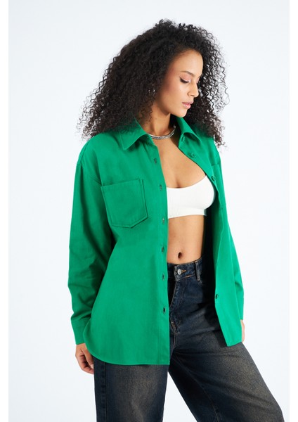 Kadın Cepli Oversize Gabardin Gömlek Ceket modelleri