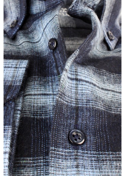 Erkek Lacivert Yünlü Kışlık Geniş Kesim Kareli Cepli Gömlek fiyatları