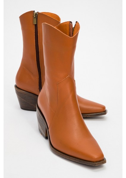 Kadın Topuklu Yandan Fermuarlı Bot Deri Dc 1564 Taba fiyatları