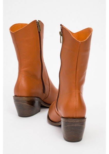 Kadın Topuklu Yandan Fermuarlı Bot Deri Dc 1564 Taba fırsatları