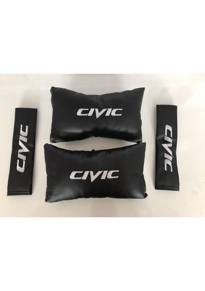 Honda Civic Uyumlu Nakışlı 1 Çift Oto Boyun Yastığı ve Kemer Pedi