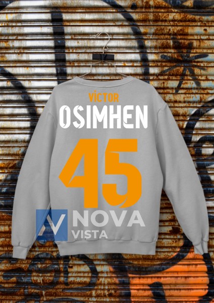 Victor Osimhen 45 Numara Forma Baskılı Unisex Bisiklet Yaka Spor Sweatshirt