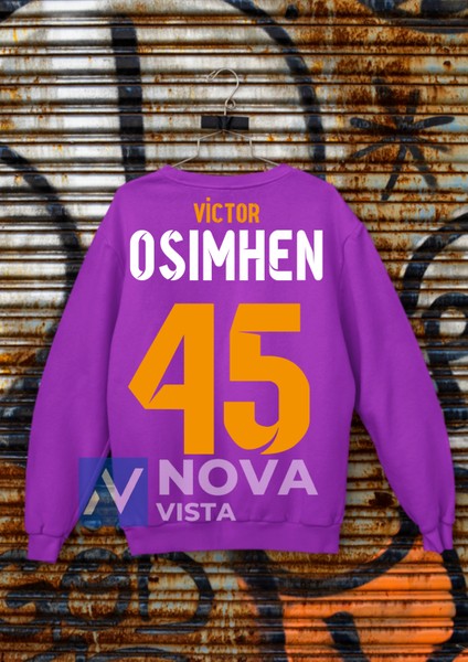 Victor Osimhen 45 Numara Forma Baskılı Unisex Bisiklet Yaka Spor Sweatshirt