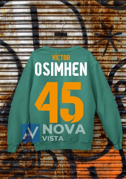 Victor Osimhen 45 Numara Forma Baskılı Unisex Bisiklet Yaka Spor Sweatshirt