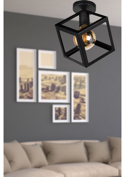 Küp Tekli Siyah Tavan Montaj Avize