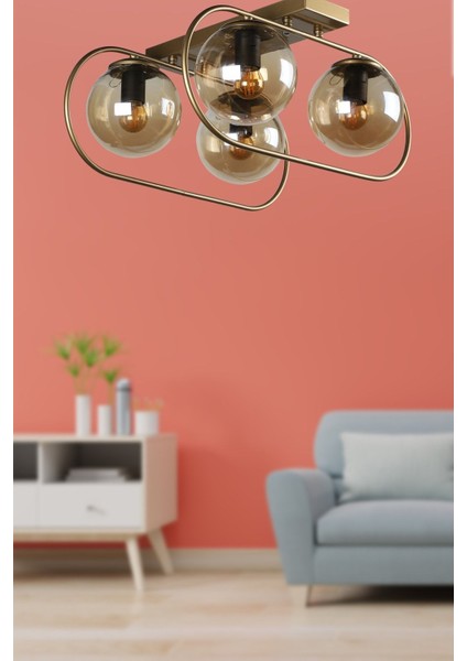 Sühan 4.lü Sıralı Eskitme Bal Glob Camlı Avize