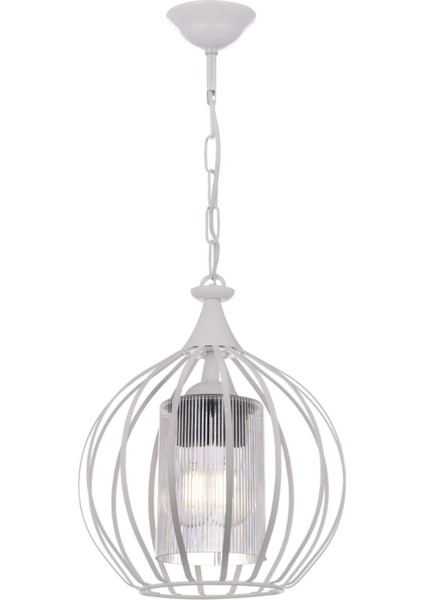 Gezegen Tekli Modern Camlı Zincirli Avize Beyaz