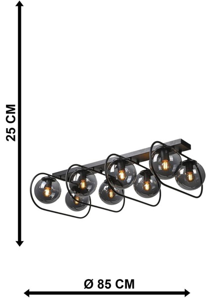 Sühan 8.li Sıralı Siyah-Füme Glop Camlı Avize indirimleri