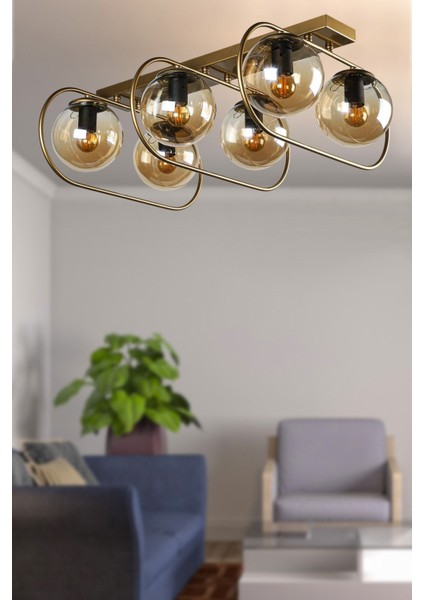 Sühan 6.lı Sıralı Eskitme Bal Glop Camlı Avize fiyatları