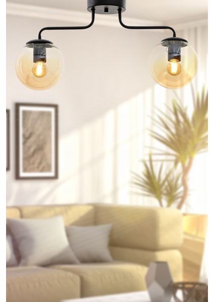 Yağmur 2.li Siyah-Bal Glop Camlı Avize