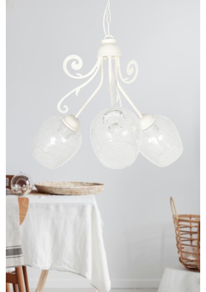 Promosyon 3.lü Beyaz-Şeffaf Camlı Avize