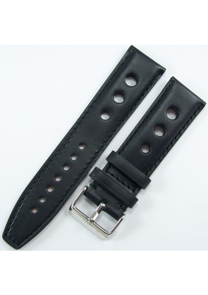 Bizon Siyah Gerçek Deri Saat Kordonu 24MM Spor Delikli Saat Kayışı