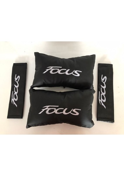Ford Focus Uyumlu Nakışlı 1 Çift Oto Boyun Yastığı ve Kemer Pedi