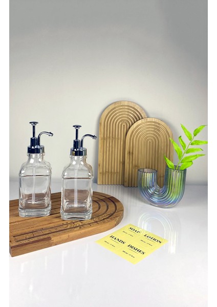 2'li Kare Model Cam Sabunluk Seti Kahve Şurupluk 500ML