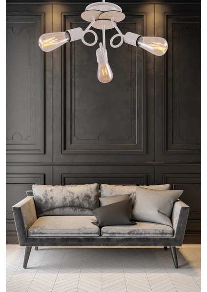 Aydinç 3'lü Beyaz Akça Ahşaplı Avize