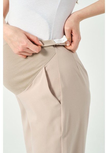 Hamile Esnek Karın Bantlı Belden Ayarlı Mom Fit Klasik Gabardin Pantolon Vizon fırsatları