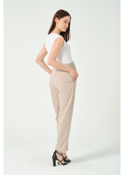 Hamile Esnek Karın Bantlı Belden Ayarlı Mom Fit Klasik Gabardin Pantolon Vizon indirimleri