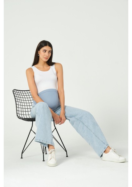 Hamile Esnek Karın Bantlı Beli Ayarlanabilir Geniş Paça Kot Pantolon Mavi modelleri