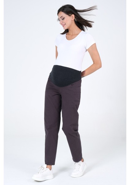 Hamile Arkası Kemerli Esnek Karın Bantlı Mom Fit Kot Pantolon Antrasit