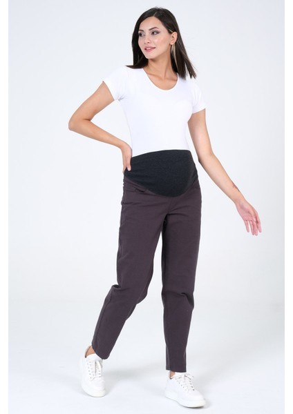 Hamile Arkası Kemerli Esnek Karın Bantlı Mom Fit Kot Pantolon Antrasit fiyatları