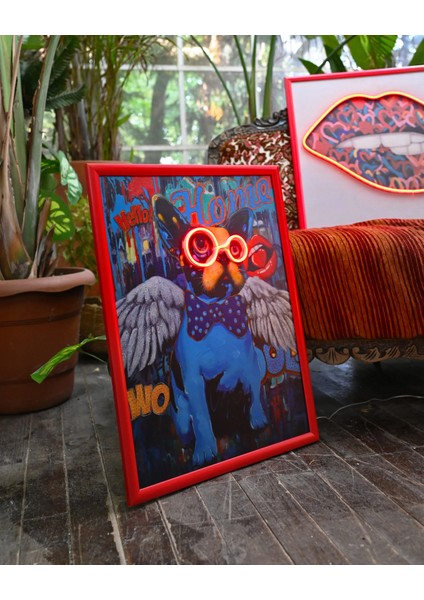 Neonpleksicom Bow Tie Dog Neon LED Işıklı Tablo 48X63 cm