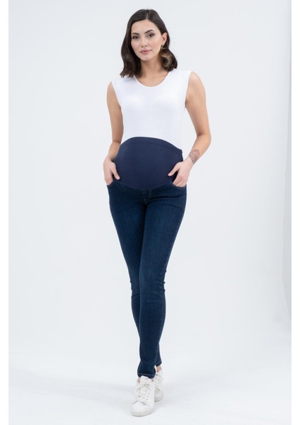 Hamile Esnek Karın Bantlı Beli Ayarlanabilir Skinny Kot Pantolon Lacivert