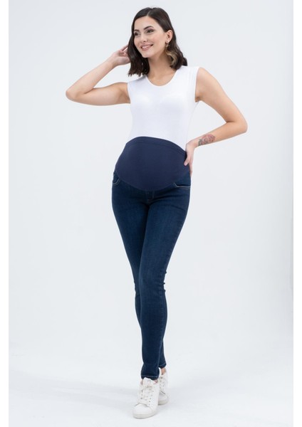 Hamile Esnek Karın Bantlı Beli Ayarlanabilir Skinny Kot Pantolon Lacivert fiyatları