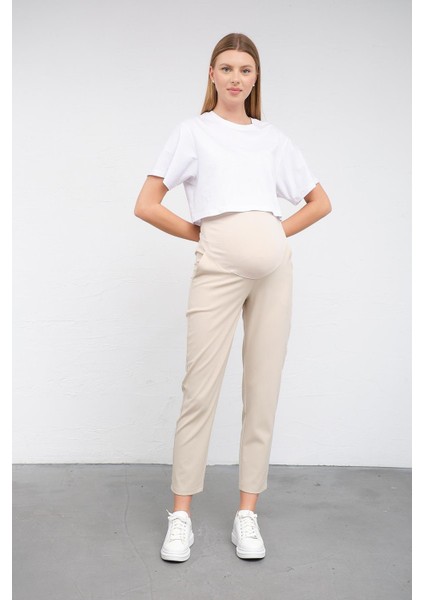 Hamile Esnek Karın Bantlı Belden Ayarlı Mom Fit Klasik Gabardin Pantolon Bej fiyatları