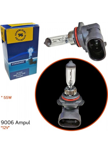 Tas Süperlight 12V 9006 Ampul Halogen 55W SL3319 (10 Lu)