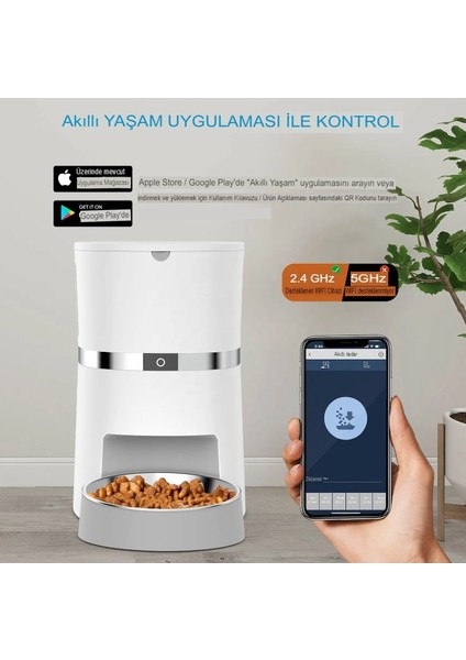 1080P Kamera Wifi App Akıll Kontrol 3.8 Lt, Otomatik Pet Çift Kase Köpek Kedi Otomatik Besleyici