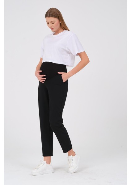 Hamile Esnek Karın Bantlı Belden Ayarlı Mom Fit Klasik Gabardin Pantolon Siyah fırsatları