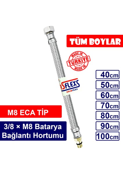 3/8 × M8 Paslanmaz Çelik Flex Hortum Batarya Bağlantı Hortumu