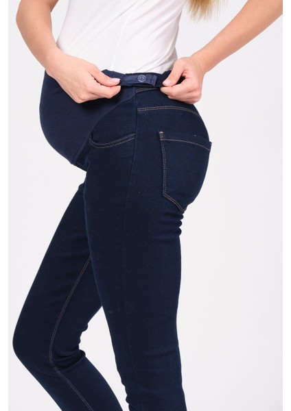 Hamile Esnek Karın Bantlı Skinny Termal Kot Pantolon Mavi