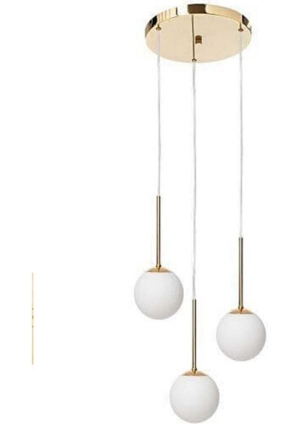 Beril 3'lü Gold Modern Avize (Beyaz Camlı)