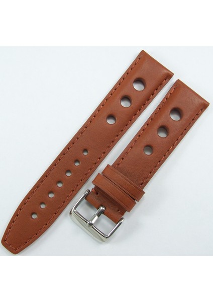 Bizon Kiremit Kahverengi Taba Gerçek Deri Saat Kordonu 24MM Spor Delikli Saat Kayışı